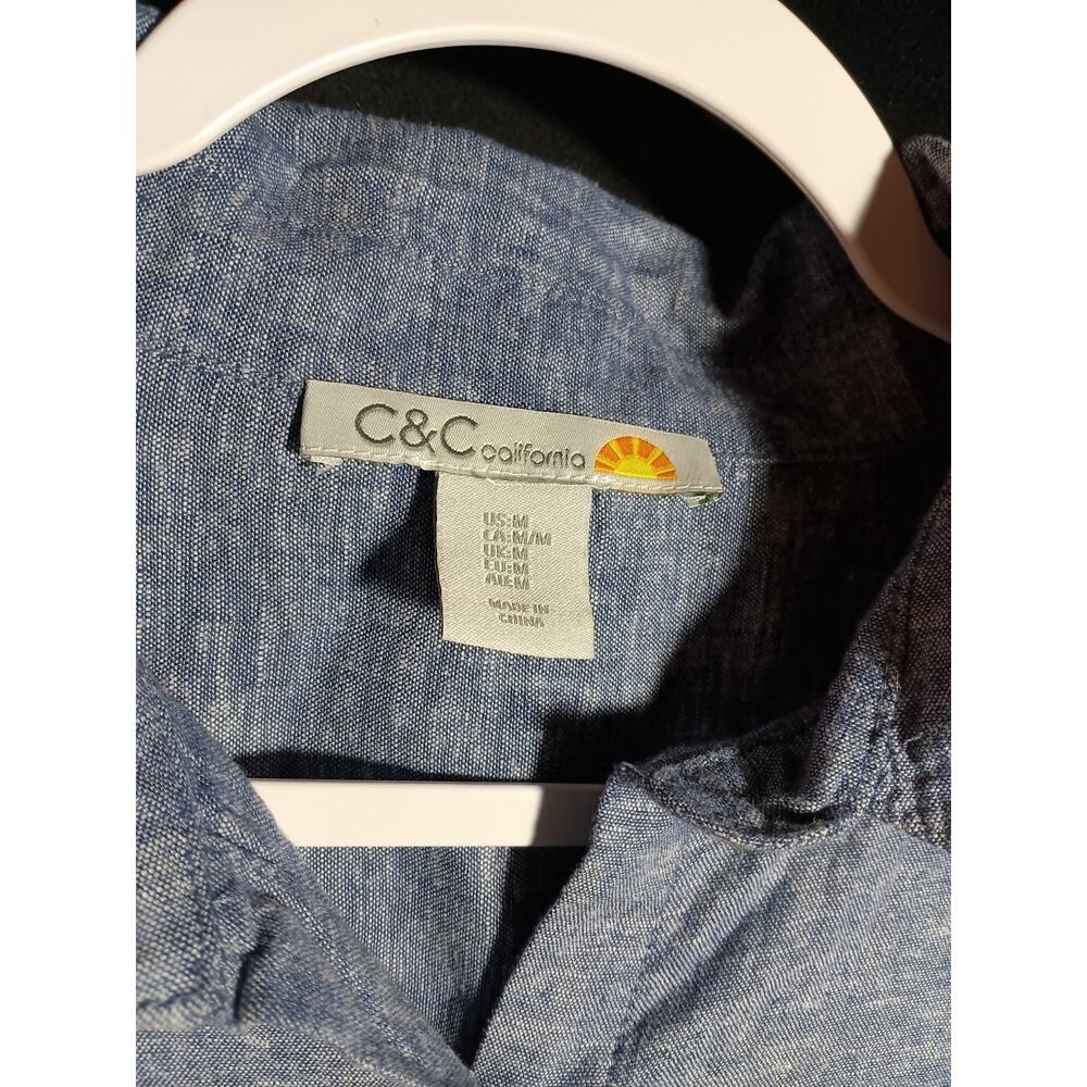 C&C California Women’s M Linen Blend Blue Maxi Dress Mother of Pearl Button‑Up - Picture 3 of 4